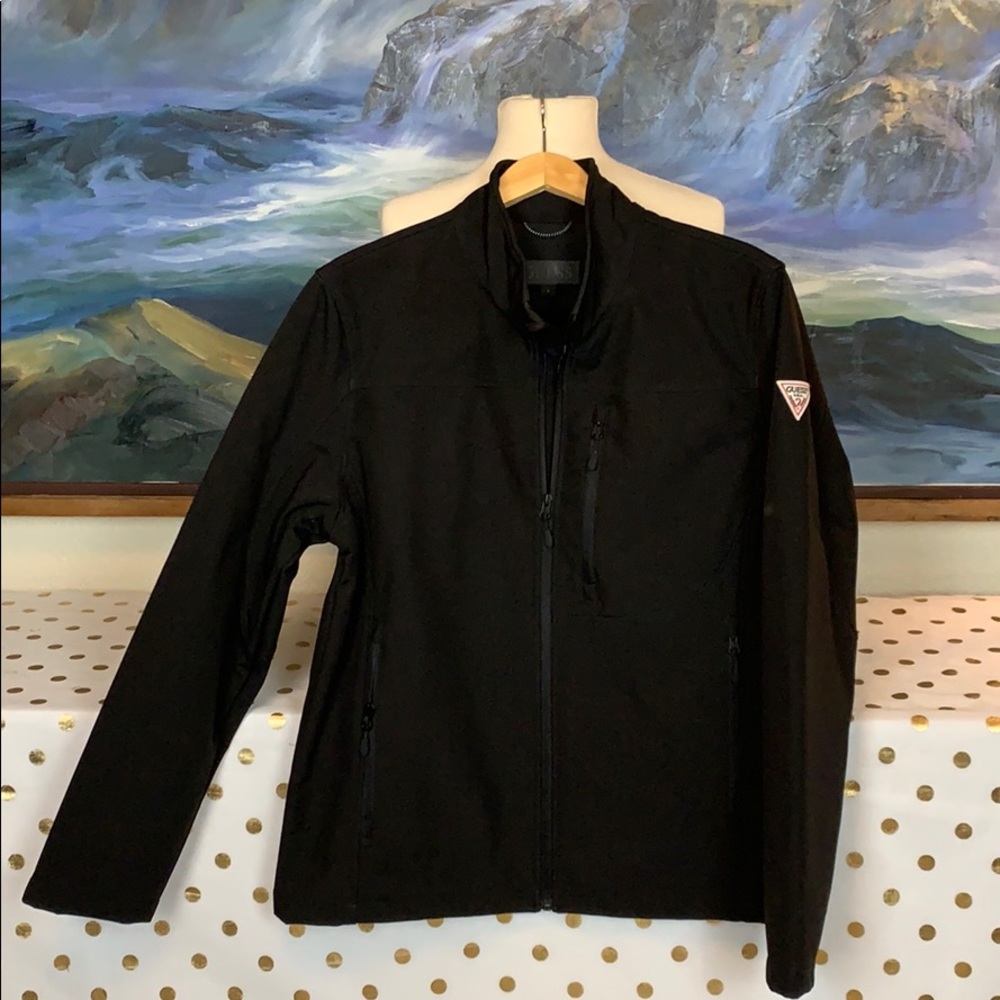 Guess black zip up jacket w/ triangle patch size L